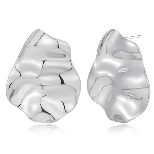Irregular Gold Stud Earrings for Women Hammered Silver Stud Earrings Statement Geometric Earrings Vintage Gold Earrings - color: 02-Irregular white-gold earrings