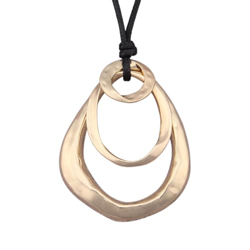 Kelake Leather Necklace for Women Men Teen Vinatge Boho Alloy Pendant Choker Jewelry Fashion Sweater Necklaces with Adjustable Genuine Leather Chain - color: Gold Pear-shaped 3 Circles Pendant