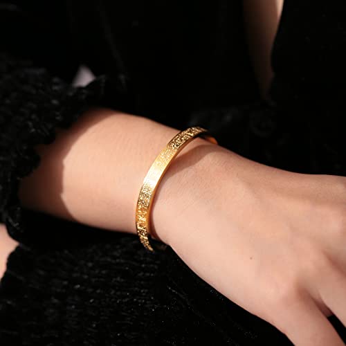 Qitian Islamic Jewelry Gifts for Women Allah Gold Bangles Bracelets Ayatul Kursi Arabic Cuff Bracelet for Women Men Islam Eid Ramadan New Year Gifts - color: A-Gold-Thick- women