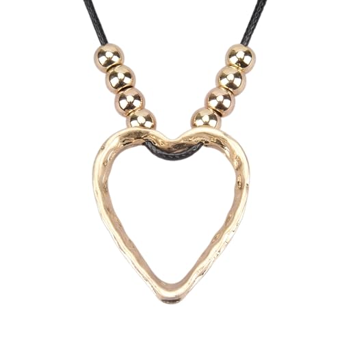 Bohemian Women's Leather Long Pendant Necklace Sweater necklace Adjustable Retro Woven Handmade Jewelry - color: Gold Love Bead