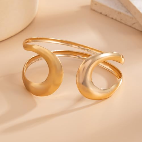 Arm Cuff for Women Gold Upper Arm Bracelet Minimalist Adjustable Cuffs Bangle Punk Dress Jewelry - style: Gold A