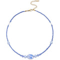 Beaded Necklaces for Women Summer Beach Beaded Necklace Bead Choker Boho Necklaces for Women Handmade Summer Jewelry Stainless Steel 18K Gold Plated - color: Blue