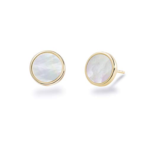 S.Leaf Gold Stud Earrings for Women Sterling Silver Gold plated Hypoallergenic Shell Mother of Pearl Post Earrings for Women Birthday Gifts - color: A01_Shell_7mm_Gold