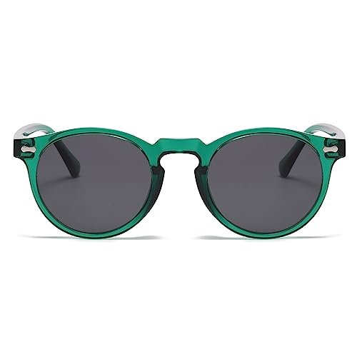 LJCZKA Round Polarized Sunglasses for Men Women Retro Small Face Sunglasses Polarized Vintage Sun Glasses UV400 Protection - color: Green Grey