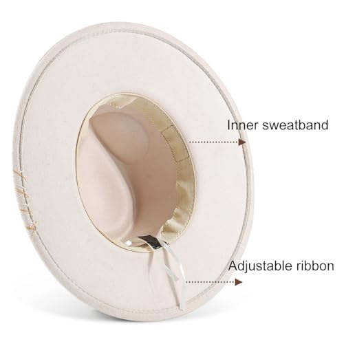 Womens Boho Fedora Hat Wide Brim Fedora Mens Handmade Flat Brim Hats - color: Beige