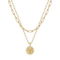 Yoosteel Layered Initial Necklaces for Women Trendy - 14K Gold-Plated Dainty Layering Paperclip Chain Coin Initial Necklace Jewelry Gifts for Women Mom Wife Teen Girls - color: Gold, style: V