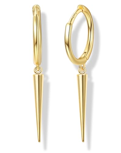 MILACOLATO 925 Sterling Silver Hoop Earrings for Women 18K Gold/Rhodium Plated Drop Dangle Hoop Earrings with Charms Cross Spike Moon Star Paperclip Link Statement Earrings Convertible Link Huggie Earrings Hypoallergenic - color: Gold Tone : Hoop with Dan