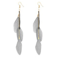 coadipress Boho Piercing Tassel Feather Long Chain Earrings Retro Lightweight Native Feather Dangle Drop Earrings for Women Bohemian Handmade Natural Feathers Earring Jewelry - color: Gray