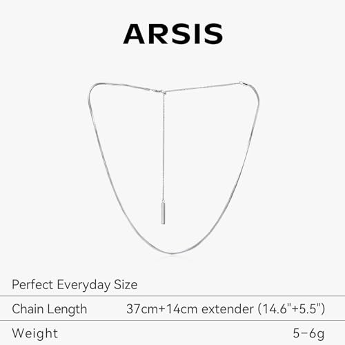 ARSIS 18K Gold Plated Herringbone Necklace Snake Chain Choker Dainty Layered Hypoallergenic Jewelry Gift for Women - color: Silver+Slider Chain