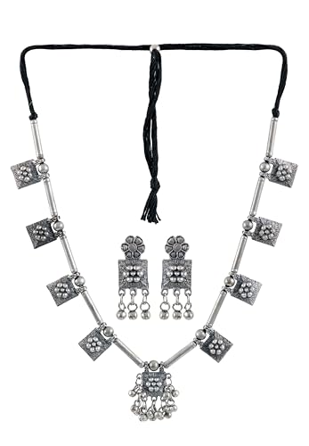 Indian Designer Statement Afghani Silver Oxidised Dual Tone Ethnic Traditional Tassel Choker Necklace Jewelry Women - color: Silver