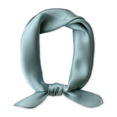 Ciormis 100% Mulberry Silk Scarf-Women's 21''/27''Square Silk Hair Head Scarf Neckerchief with Gift Packaged - color: 21''x 21''-style 22-azure Green