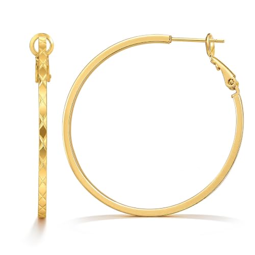 Gold Hoop Earrings for Women 14K Gold Plated Hoop Earrings Set, Large Medium Small Hoop Earrings Lightweight Hypoallergenic Huggie Statement Jewelry Gift for Women - color: Gold-C