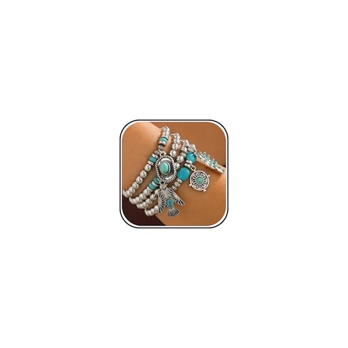 Long tiantian Western Turquoise Beaded Bracelet Set for Women Stackable Cowgirl Bracelets Boho Concho Jewelry Country Concert Rodeo Outfit Accessories Gifts - color: C2:western bracelet for women