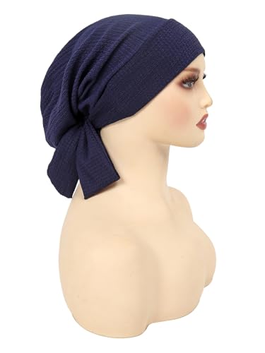 YYAOJHAO Pre Tied Bandanas Headscarf for Women - Solid Wave Chemotherapy Caps Headwrap Chemo Turban Headwear Hats - color: Navy