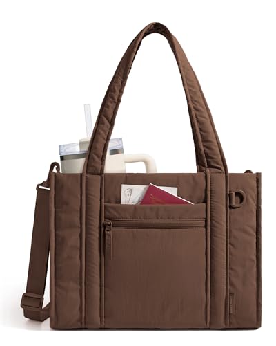 BAGSMART Boxy Tote Bag for Women, Crossbody Bag with Zipper, Crush Bow Purses for Travel Work College - color: Coffee, size: Large