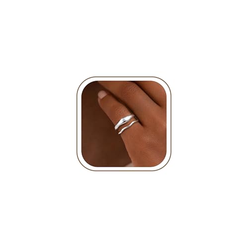 Gold Rings for Women Men Non Tarnish, Waterproof Chunky 14K Gold Plated Dainty Stackable Rings Trendy Statement Pinky Thumb Rings Engagement Eternity Wedding Band Ring Stacking Gold Jewelry Size 3 4 5 6 7 8 9 10 11 - color: Silver, size: 3.5