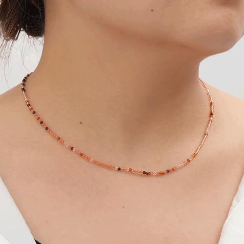 JSJOY Tiny Crystal Beaded Choker Necklaces for Women Colorful Beaded Necklace Dainty Choker Necklaces Simple Boho Jewelry Gifts for Teens Handmade Shining Bead Necklaces Gifts - color: Brown