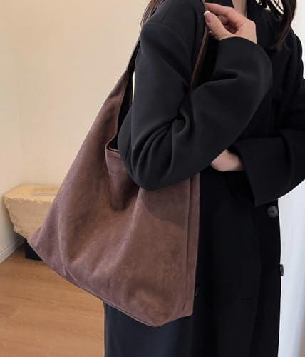 Womens Fashion Suede Shoulder Bags Large Tote Bag Retro Purse Handbag Casual Work Ladies Top Handle Satchel - color: A-coffee