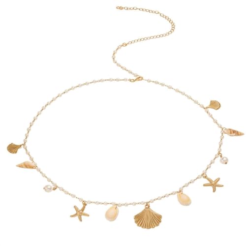 Vivian&CD Mermaid Seashell Starfish Waist Chain for Women, Gold Boho Pearl Shell Conch Belt Chain Waterproof Body Chain for Summer Beach Sexy Bikini Pirate Costume Accessories - style: Starfish Shells