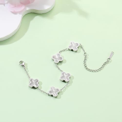 AIPPK 18K Gold Plated Clover Bracelet Dupes Gold Danity Bracelet for Women Flower Four Leaf Bracelets Lucky Jewelry Gifts for Women - color: Silver