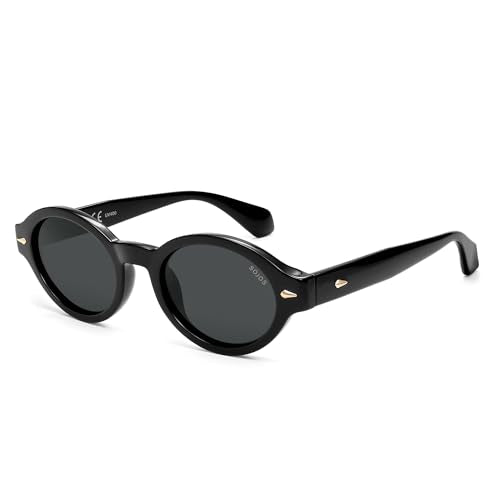 SOJOS Retro Oval Polarized Sunglasses for Women Men Chic Trendy 90s Sunnies Shades UV protection Sun Glasses SJ2630 - color: Black Frame Grey Lens