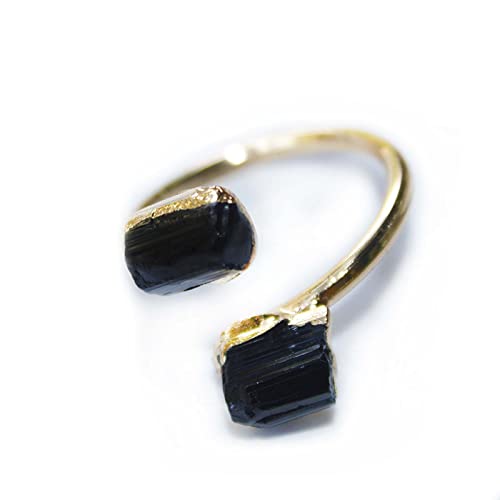 Irregular Black Tourmaline Rough Stone Open Ring Golden Handmade Finger Jewelry Adjustable Size Ring for Women Men Black Tourmaline, Resizable, As Pic Shows