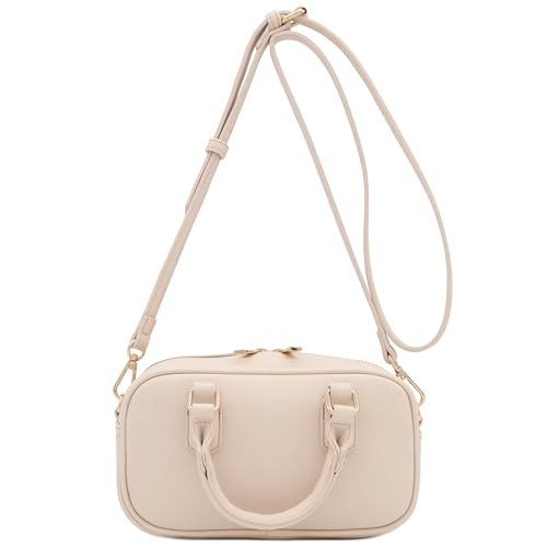FashionPuzzle Mini PU Leather Satchel Purse Top Handle Crossbody Bag - color: Nude