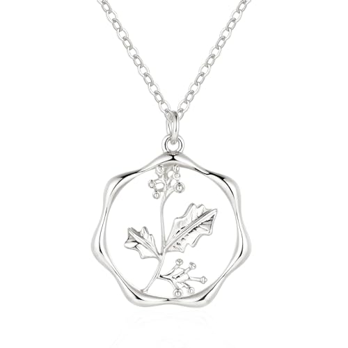 Gold Necklace for Women Birth Flower Necklaces 18K Gold Plated Custom Birth Month Floral Necklaces Birthday Gifts for Women - style: Silver-12-Holly