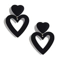 Double Heart Earrings Dangling Heart Drop Earrings For Women Love Heart Dangle Earrings Birthday Gift - color: Black