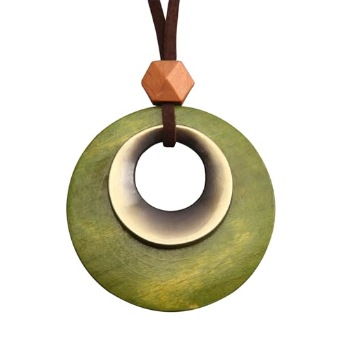 GelConnie Leather Cord Necklace Chain Multilayer Wooden Pendant Necklaces Vintage Jewelry Boho Long Sweater Necklace for Women Men - color: Circle Gold Wood Necklace