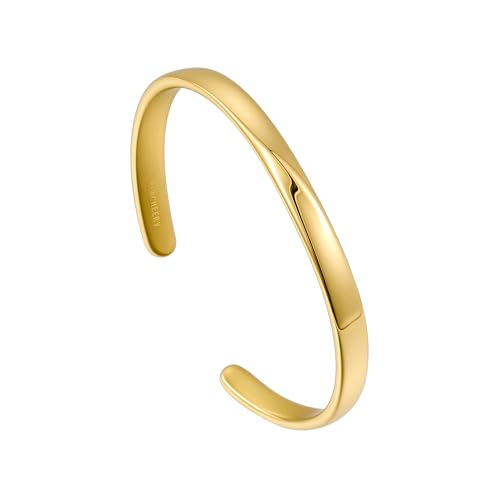 BE & CHEERY Gold Bangle Bracelet for Women, 14k Gold Plated Open Bangle, Stackable Stainless Steel Cuff Bracelets, Chunky Fashion Jewelry for Women, Trendy Elegant Design Bangle as Gifts - style: Folded surface