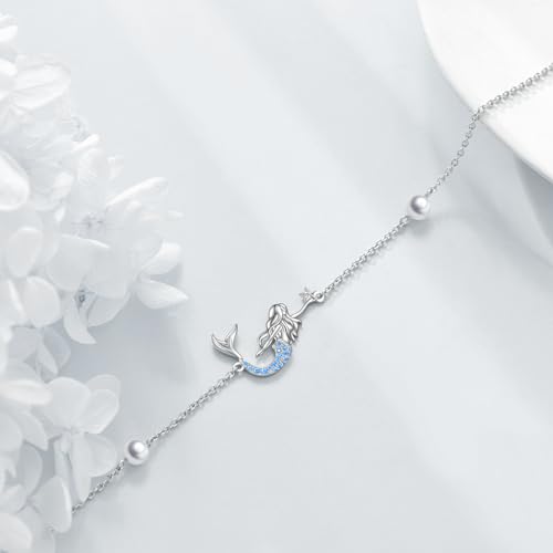YAFEINI Ankle Bracelets for Women Sterling Silver Mermaid Turtle Ladybug Butterfly Moon Star Pineapple Anklet Link Chain Anklets Jewelry Gifts for Women - style: Mermaid anklet