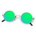Round Polarized Sunglasses Men Women,Retro Metal Hippie Shades with 100% UV Protection - color: A10- Silvery Frame Green Lens
