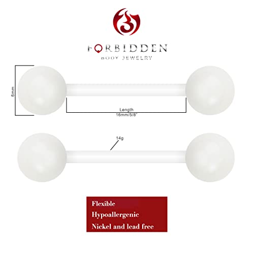 Forbidden Body Jewelry Nipple Rings, Tongue Rings, Nipple Piercing Jewelry, Nipple Jewelry, Flexible Acrylic Barbell Set 14G 16mm (5/8 Inch), 3 Pack - style: White