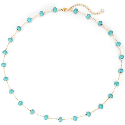 Created Turquoise Necklace for Women 14K Gold Plated Beaded Heart Choker Boho Necklaces Handmade Beach Summer Everyday Western Jewelry Gifts - color: Gold Chain, style: Bead