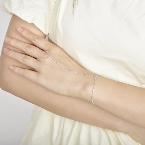 Hand Chain Bracelet Stainless Steel Finger Ring Bracelet Adjustable Gold Plated Hand Chain CZ Stackable Boho Minimalist Jewelry for Women - color: Steel Hand Chain Bracelet AN142W