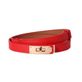 Ovekaut Women Skinny Leather Belt Solid Color Alloy Turn Lock Adjustable Waistband for Dresses Jeans Coats - color: Red-gold