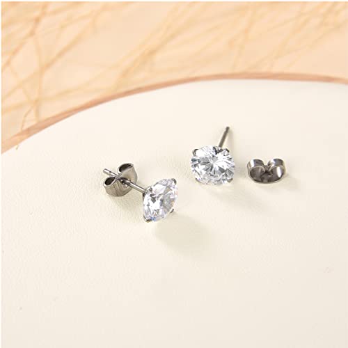 G23 Titanium CZ Stud Earrings for Sensitive Ears, Titanium Cubic Zirconia Stud Earrings for Women 3mm 4mm 5mm 6mm 7mm 8mm - size: 8mm