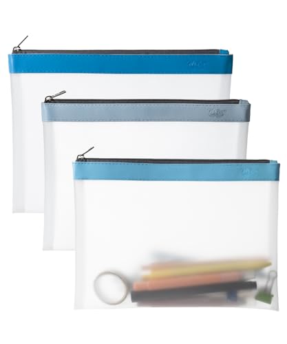Mr. Pen- Clear Pencil Pouch, 9" x 6.88", 3 Pack, Durable TPU Material | Large Water-Resistant Pencil Bags with Smooth Zipper, Multipurpose Clear Pouch for Stationery, School, Office - color: Blue Shades, size: 3 Pack, Large