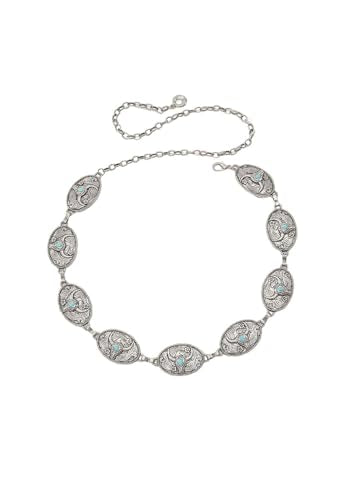 Women’s Bohemian Waist Chain, Vintage Adjustable Belly Chain for Dress Jeans Country Concert Outfit - color: Silver, size: Fit Waist up to 38''