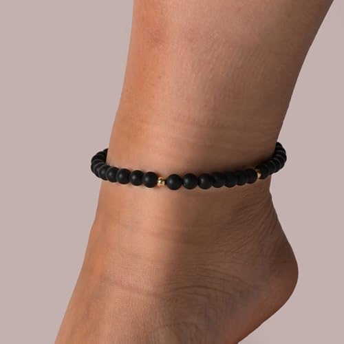 Softones 6mm Natural Stone Anklet for Women Gemstone Ankle Bracelets for Women Healing Energy Crystal Anklets Adjustable(8.5-10 Inches) - color: Matte agate