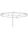 ChicSilver Sterling Silver Anklets for Women 925 Ankle Bracelets for Women Layered Heart Anklet With Beaded Anklets for Women - style: 27. Blank Heart