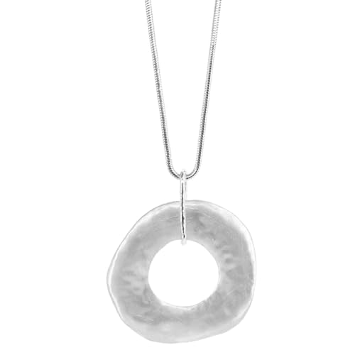Large Water-Drop Oval Pendant Long Necklace, Long Sweater Chain Y-Necklace for Women (Silver)
