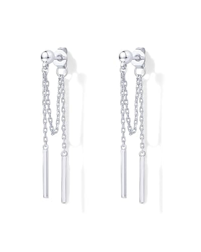 PAVOI 18K Gold Plated 925 Sterling Silver Posts Drop Dangle Chain Earrings for Women | Dangling Chain Studs | Cubic Zirconia Ball Threader Earscapes Earrings - style: Ball