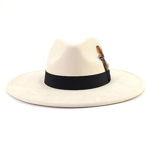 LIDHAY Big Wide Brim Fedora Hats for Women Men Western Suede Hat Panama Hat Outdoor Hats - color: Beige