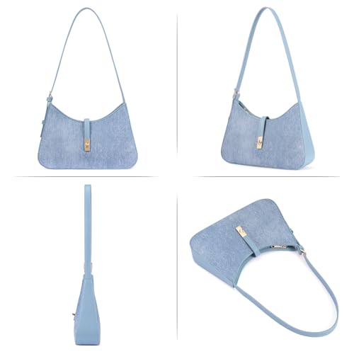 CLUCI Denim Purses for Women, Shoulder Bag, Handbag Hobo Bags Vegan Leather Crossbody Purse with Adjustable Strap - color: B-denim Blue Texture-small