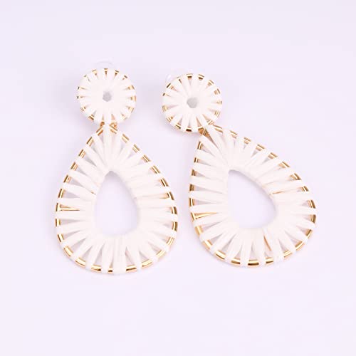 Raffia Teardrop Dangle Earrings Handmad Statement Drop Earrings - color: White