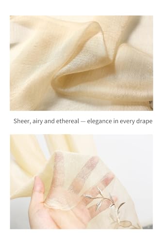 Jeelow Silk Blend Floral Fashion Scarf Shawl Wrap Lightweight Sheer For Women Floral Embroidery Wedding Party Prom - color: Khaki