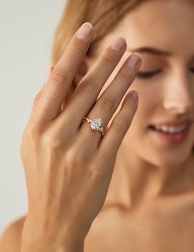 EAMTI 2CT Engagement Rings Pear Cut Wedding Teardrop Bridal Halo Nature Inspired Rings Cubic Zirconia Promise Bands for Women 3-11 - color: Brass-Gold