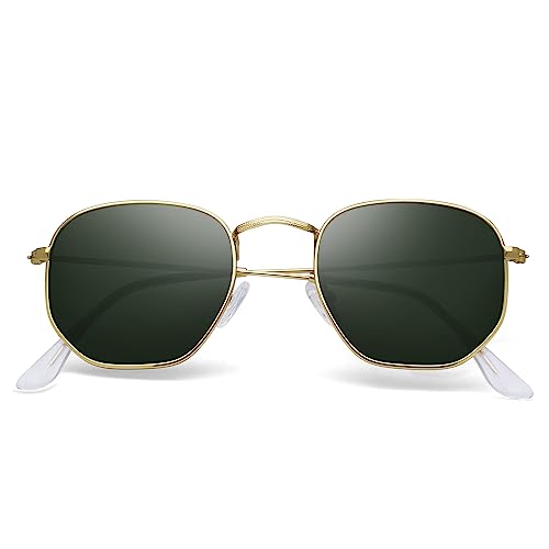 Polarized Sunglasses for Womens Men Trendy Square Hexagonal Flat Mirrored Sun Glasses UV Protection - color: A07-gold/G15/Clear